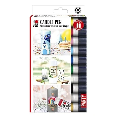 Immagine di Marabu Candle 1805000009882 Set Penne 25 ml, cremoso e Morbido, a Base d&#039;Acqua, Luce, inodore, Resistente alle intemperie, Decorazione per Candele semplicissima, 10 Colori, x unità