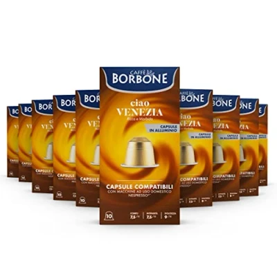 Immagine di Caffè Borbone Miscela Ciao Venezia 100 Capsule ALLUMINIO (10 confezioni da 10) Compatibili con le Macchine ad uso domestico Nespresso*