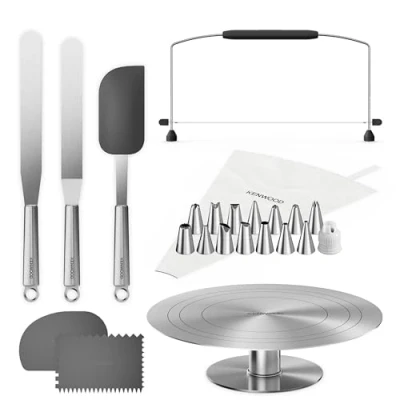 Immagine di Kenwood KWSD100 Decorating Set di Pasticceria, Vassoio per Torte in Acciaio Inossidabile, Spatole, Sacca a Poche e Manicotto Decorazione Inossidabile