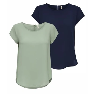 Immagine di ONLY Onlvic S/S Solid AOP Top Ptm, Maglietta a Maniche Corte, Confezione da 2 (1 x Desert Sage/1 Navy Blazer), 38 (EU) / 42 (IT)