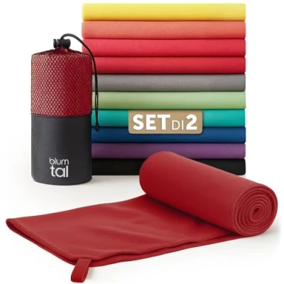 Immagine di Blumtal Asciugamano Microfibra 180x90 cm + 80x40 nel Set Palestra Asciugatura Rapida Telo Donna Asciugamani da Viaggio Microfiber Towel Rosso