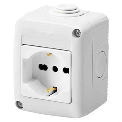Immagine di Gewiss Contenitore Completo Apparecchi System Protetto, con Presa 2P+T 16 a Bivalente, Standard Italiano/Tedesco, IP40, Grigio Ral 7035
