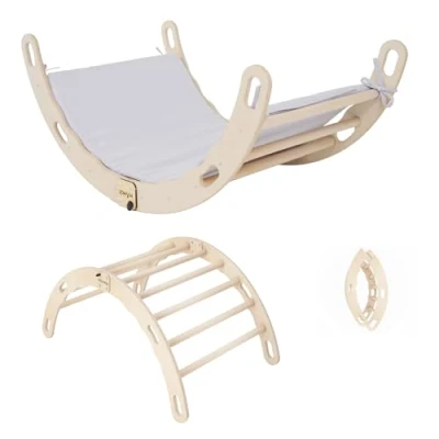 Immagine di MAMOI® Palestra Bambini arrampicata con Tappetino, cuscino per altalena, triangolo di arrampicata, arco legno bambini, parco giochi, interni a partire