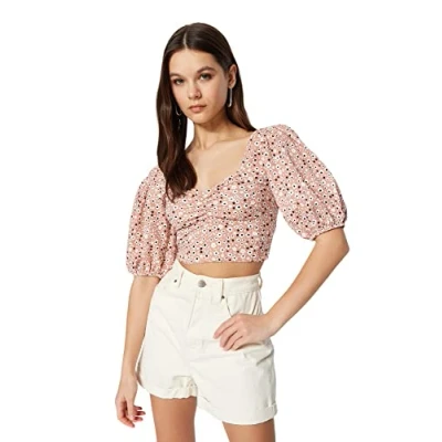 Immagine di Trendyol Camicetta in Maglia con Colletto Quadrato Standard Donna Camicia, Multicolore, S
