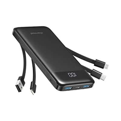 Immagine di Charmast Power Bank 10000mAh con Cavi Integrati,Caricatore Portatile USB C 5V/3A Powerbank LED Display 6 Uscite e 3 ingressi per iPhone Samsung Huawei Xiaomi