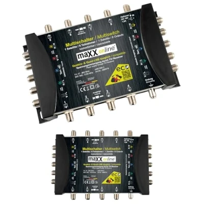 Immagine di maxx.onLine Interruttore Multiswitch a cascata 8 partecipanti e 1 satellite, compatibile con Quad &amp; Quattro LNB, DVB S 5/8 modalità risparmio eco, Terr. attivo
