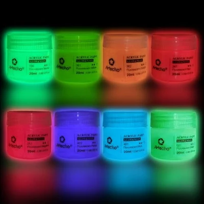 Immagine di Artecho 8C Neon &amp; Glow in the Dark Set di Colori Acrilici 2 1, Flacone da 20 ml