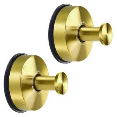 Immagine di JOMOLA Ganci Asciugamani Ventosa Bagno Appendi Accappatoio Doccia Acciaio Portasciugamani Parete Resistenti Appendiabiti Ventose per Vetro Cucina Strofinacci Extra Forte, Oro 2 Pezzi