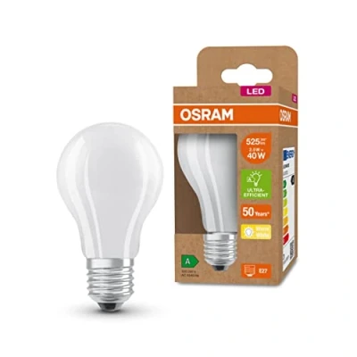 Immagine di OSRAM LED a risparmio energetico, lampadina smerigliata, E27, bianco caldo (3000K), 2,5 watt, sostituisce da 40W, altamente efficiente e confezione 6