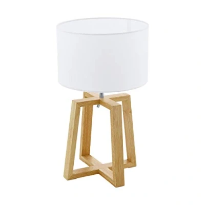 Immagine di EGLO Chietino 1 lampada da tavolo, tavolo Nature Design a fiamma, comodino in legno, tessuto e acciaio, colore: bianco, naturale, attacco: E27, interruttore incluso