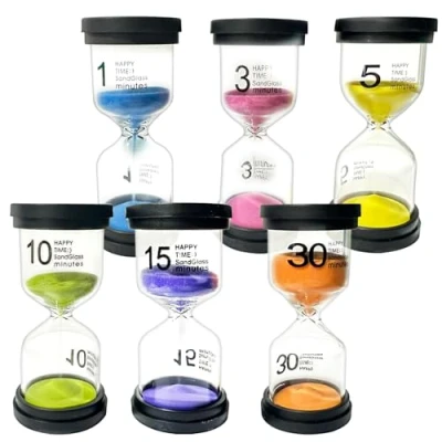 Immagine di Clessidra a Sabbia,6 Pezzi Set,Colorate per Bambini 1/3/5/10/15/30 Minuti,Timer dell&#039;orologio,Clessidre Colorato Sabbia Orologio Timer da Cucina Time