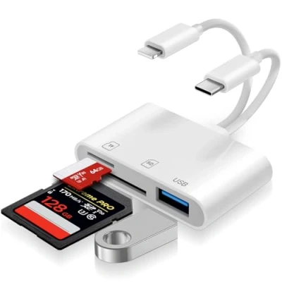 Immagine di Loydia Adattatore Lettore di Schede SD per iPhone, Scheda PC USB C, Fotocamere da Lightning a SD/MicroSD, Compatibile con iPhone 15/14/12/Laptop/Tablet, Plug and Play