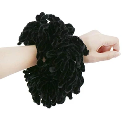 Immagine di SUSHUN Hijab Elastico in velluto morbido per donna musulmana, tinta unita, grande anello capelli, clip chignon flessibile, fascia gomma nera