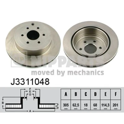 Immagine di NIPPARTS Disco freno NISSAN: Pathfinder 3, NP300 Navara Pick up, up Assale posteriore 308mm 18mm 6 114,3mm ventilazione interna