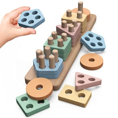 Immagine di Joozmui Puzzle in Legno Montessori 1 2 3 Anni, attività Colorato e Giochi per Lo Sviluppo, Giocattoli Bambini di Anno (B)