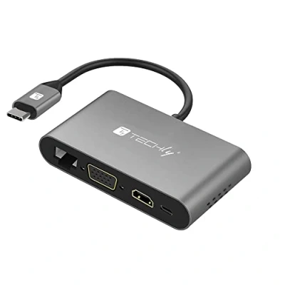 Immagine di Techly 106169 Docking Station USB C™ SuperSpeed Multiporta HDMI VGA RJ45 MicroSD Grigio Scuro