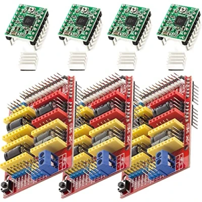 Immagine di AZDelivery 3 x CNC Shield V3 Bundle con 4 pezzi A4988 Stepper Driver dissipatore di calore compatibile Arduino E stampanti 3d incluso un Book!