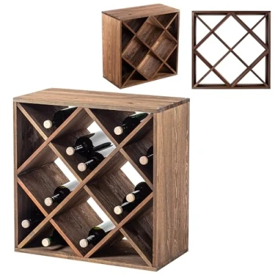 Immagine di KADAX scaffale per vino in legno, 60 x 30,5 cm, grande portabottiglie molte bottiglie di vino, rustico, salvaspazio bottiglie, robusto armadietto made EU