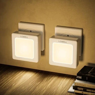 Immagine di LQWELL® Luce Notturna con Presa Pieghevole Sensore Crepuscolare, Lampada LuminositÀ Regolabile, Automatica Presa, di Orientamento (Bianco, 2 Pezzi)