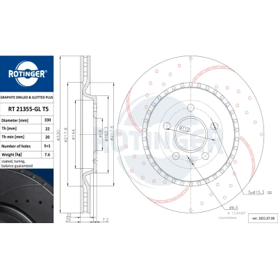 Immagine di ROTINGER Rotori disco freno (asse posteriore, Set di 2 pezzi) Con rivestimento anticorrosione, RT 21355 GL T5