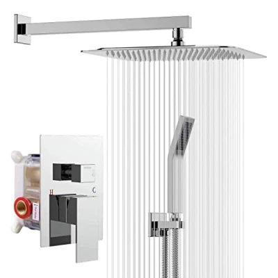 Immagine di Rainsworth Set doccia incasso Cromo, Sistema Completo con Miscelatore, Kit Soffione a Pioggia 25 * 25cm, Doccia, Miscelatore da per Corpo in ottone