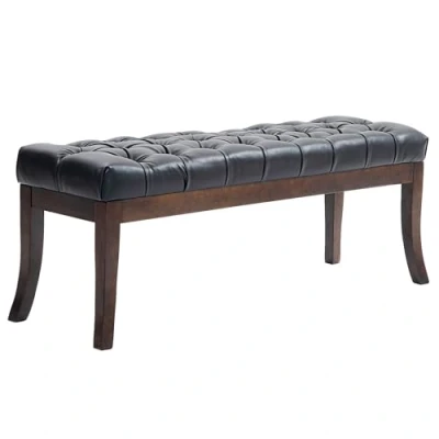 Immagine di HOMCOM Panca Fondo Letto Imbottita con Design a Bottoni e Gambe Ricurve, da Ingresso in Pelle PU Legno, 120x38x46 cm, Nero