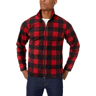 Immagine di Amazon Essentials Giacca in Pile con Cerniera Intera (Disponibile Taglie Big And Tall) Uomo, Nero Rosso Buffalo Plaid, L