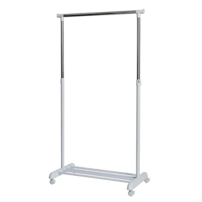 Immagine di LOVE IT STORE Appendiabiti Su Ruote, Regolabile 101 165cm, con Ripiano, Design Elegante in Bianco e Cromo, per Interni