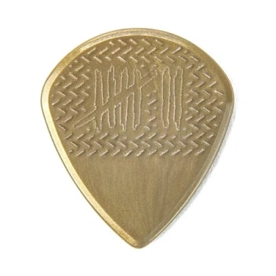 Immagine di DUNLOP 471PMT Mick THOMSON CUSTOM Jazz III PLAYER&#039;S PACK/6,Player&#039;s Pack da 6 plettri Max Grip signature di Thomson, Formula Nylone Morbida e Flessibile, Colore Gold