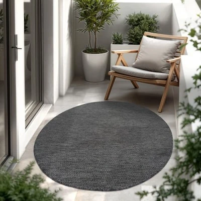 Immagine di Paco Home Tappeto Per Esterno Balcone Terrazza Cucina Monocolore Mélange, Dimensione:Ø 200 cm tondo, Colore:Antracite