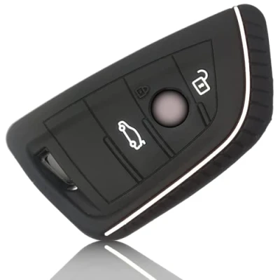 Immagine di FOAMO Custodia per chiave auto compatibile con BMW 3 4 tasti (solo Keyless Go) protettiva in silicone di colore nero e bianco