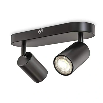Immagine di B.K.Licht Faretti da soffitto orientabili, attacco per 2 lampadine GU10 non incluse, plafoniera moderna in metallo nero opaco, 27x6x9cm, lampada ingresso, camera letto o corridoio