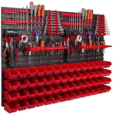 Immagine di Scaffale da parete con sistema di stoccaggio 115 x 78 cm 32 pezzi impilabili per riporre oggetti a vista pannelli extra resistenti espandibili scaffali officina