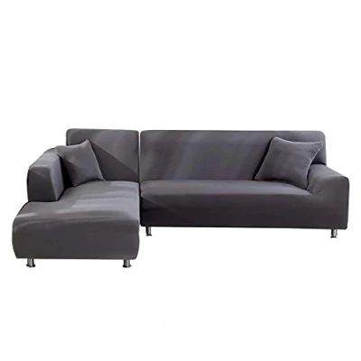 Immagine di ele ELEOPTION Copridivano Elasticizzato, Set da 2, 3 posti, per Divano a L, 2 federe, Grigio