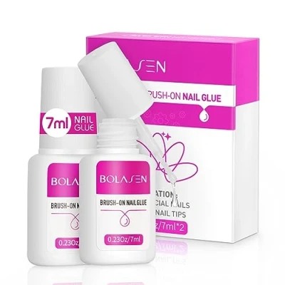 Immagine di Colla per Unghie Finte Professionale, BOLASEN con un Pennello, Collante Unghie, Super Forte Tip Artificiali e Decorazioni Strass 2 * 7ml