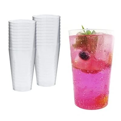 Immagine di Silverkitchen 20 bicchieri in plastica trasparente da 500 ml, con 2 contenitori extra, utilizzabili più volte, infrangibili, rigida Made Germany