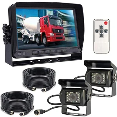 Immagine di Sistema di monitoraggio della Telecamera backup del veicolo, 7 pollici TFT LCD Monitor +2x 18LEDs Impermeabile Visione Notturna per retromarcia bus/camion/rimorchio/roulotte/camper