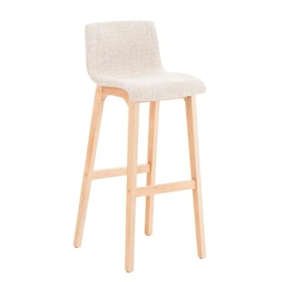 Immagine di CLP Sgabello Alto Bar Hover I Bancone Telaio in Legno Naturale E Stoffa Imbottito Alt. 77 CM, Colore:Crema