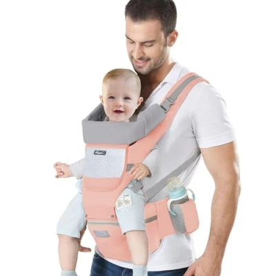 Immagine di IULONEE Marsupio Neonati con Sedile Multifunzione Zaino Ergonomico per Marsupi Trasporto Anteriore e Posteriore Regolabile Neonato da 3 Mesi a Anni (3 20kg) (Rosa)