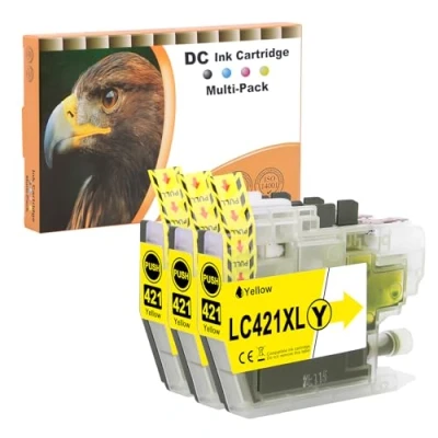 Immagine di D&amp;C LC421XL cartucce d&#039;inchiostro compatibili con Brother LC421 XL Multipack per DCP J1050DW MFC J1010DW J1140DW (giallo, confezione da 3)
