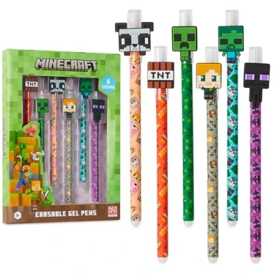 Immagine di MINECRAFT Penna Cancellabile Set, Penne Colorate con Gomme Pacco da 6, Materiale Scolastico
