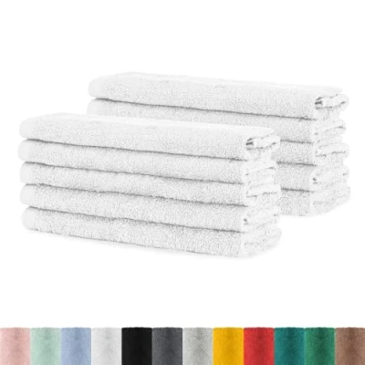 Immagine di BaSaTex Set di asciugamani per ospiti, confezione da 10 pezzi, in spugna con passante morbido cotone, 30 x 50 cm, certificazione Öko Tex Standard 100, colore: bianco