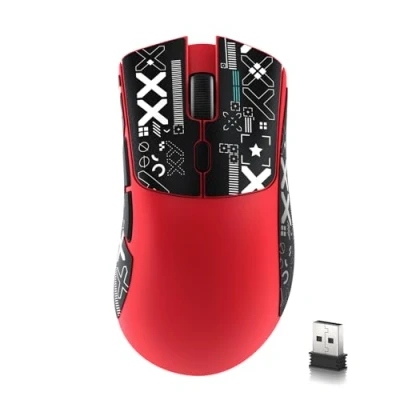 Immagine di MAMBASNAKE R1 Mouse da gioco wireless leggero a tre modalità 59 g con adesivi antiscivolo, connettività Bluetooth/cablata 2,4 GHz, 5 pulsanti programmabili, 6 DPI regolabili fino 18000 Rosso