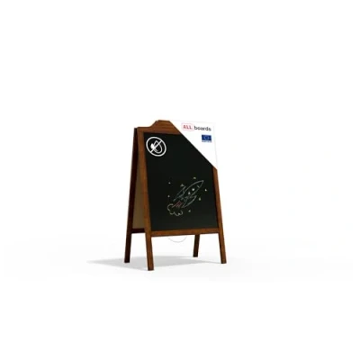Immagine di ALLboards Lavagna Nera da Gesso con Cavalletto 100x60cm CORNICE SUPERIORE ONDA, Struttura in Legno, Scrivibile Gessetti e Pennarelli a Gesso, per Bar Ristoranti Locali