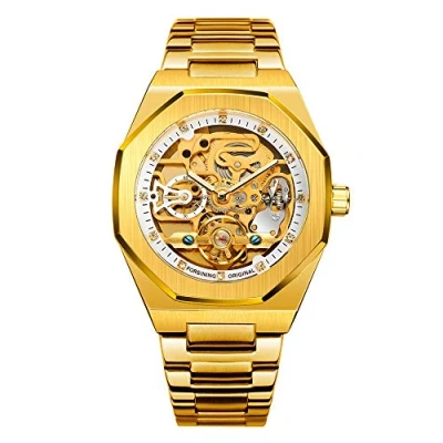Immagine di Tourbillon Design Orologio da polso uomo analogico automatico in acciaio inossidabile, Oro Bianco