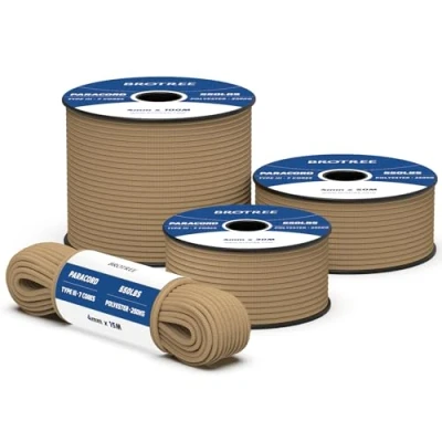 Immagine di Brotree 550 Paracord 4mm 30m Corda 100% Poliestere Tipo III 7 Fili per Bracciale, All&#039;Aperto, Campeggio, Sopravvivenza Abbronzatura