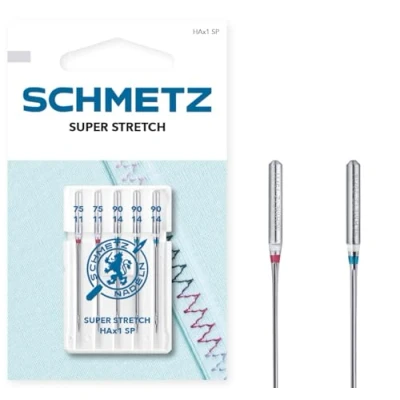 Immagine di SCHMETZ Aghi per macchine da cucire 5 Super Stretch HAx1 SP Spessore dell&#039;ago 75/11 90/14 lavorare con tessuti elastici fili più spessi