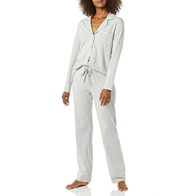 Immagine di Amazon Essentials Camicia A Maniche Lunghe in Modal di Cotone E Pigiama Tutta Lunghezza (Taglie Forti Disponibili) Donna, Grigio Puntinato, L