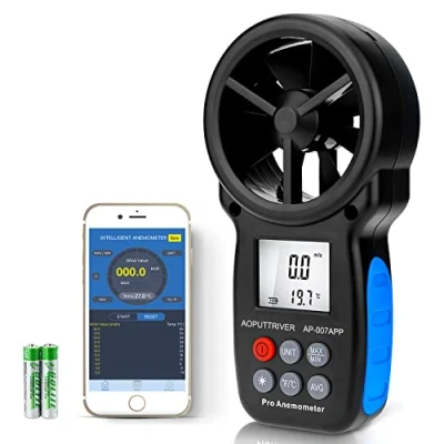 Immagine di Anemometro Digitale Portatile,Bluetooth Palmare APP,Digitale LCD per Misurare la Velocità del Vento,la Temperatura e Il Freddo Vento con Retroilluminazione Max/Min