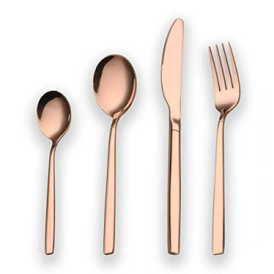 Immagine di Berglander Set 24 Posate in Titanio Placcato Oro Rosa, di Rame da Pezzi, Color Argento, Servizio per 6 (Rame Lucido)
